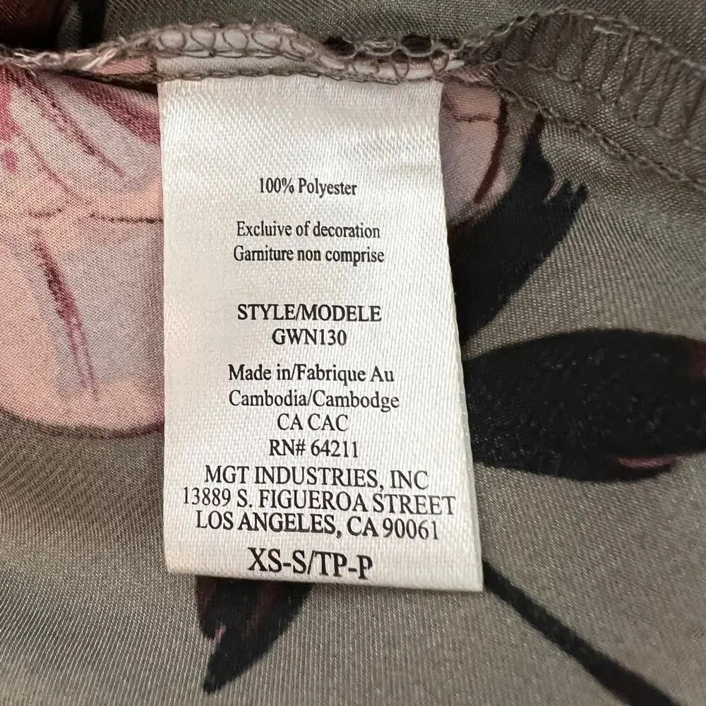 Midnight Bakery Womens Floral Print Wrap Robe XS/S Gray Satin Short Lace Trim - Picture 6 of 7